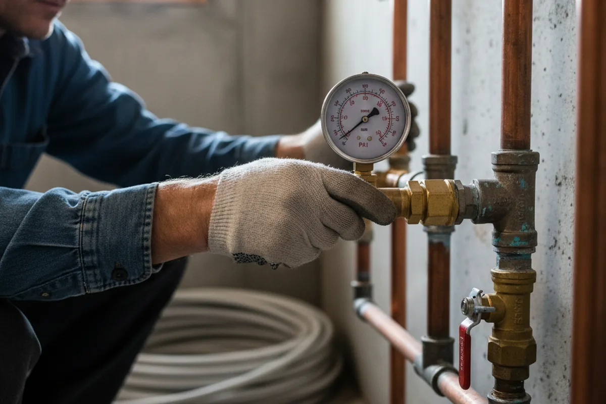 Pressure testing a repaired line during Water Line Repair in Moran